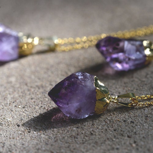 Gold Dipped Amethyst Necklace | Raw Amethyst Necklace | Healing Crystal Necklace | Raw Stone Necklace | Simple Gold Necklace Gift for Her