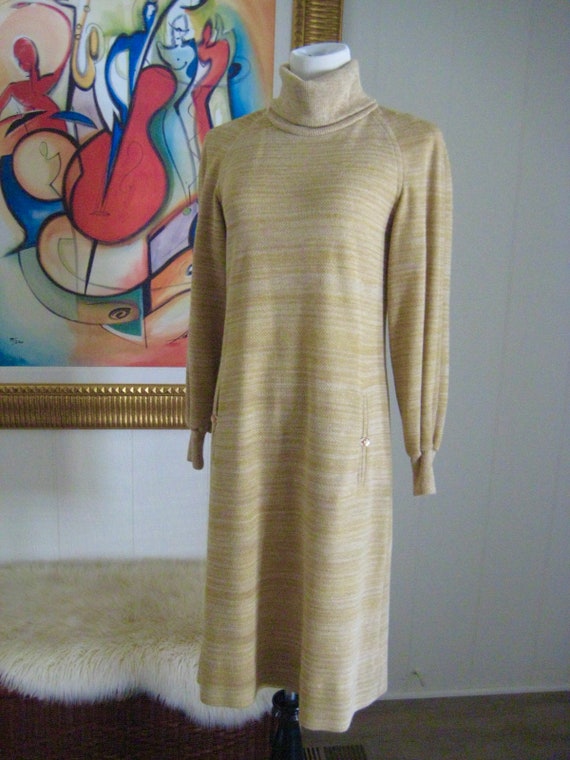 70s KIMBERLY- Sandy Beige Knit Dress - Beautifull… - image 1