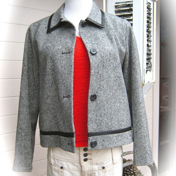 Vintage PENDLETON - Grey Tweed Wool Jacket - Boxy