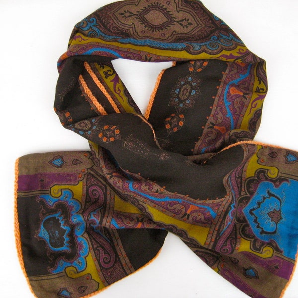 Vintage ETRO Milano - RARE Wool & Silk  Wrap/ Shawl in Beautiful Jeweled Colors - Made in ITALY - Lovely Condition