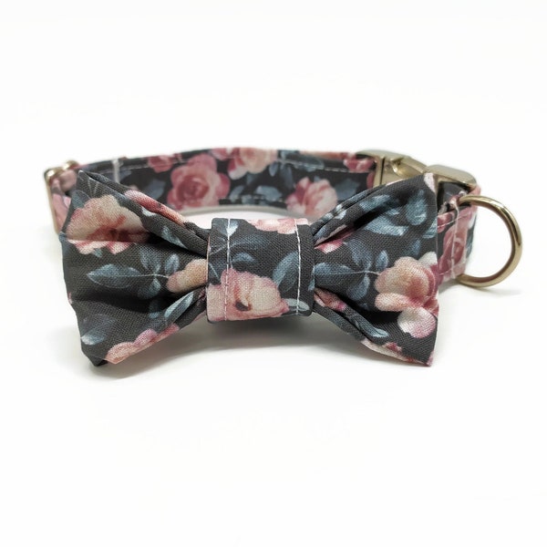 Dog Collar with Bow Tie - "Vintage Roses" - Floral Dog Bow Tie - Fun Dog Bow Tie - Elegant Dog Collar - Quality Dog Bow Tie - Flowers