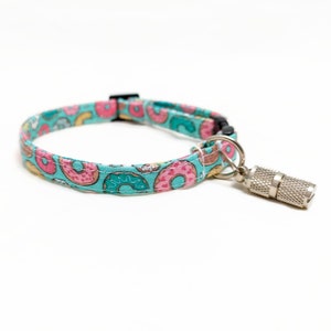 Cat Collar Breakaway - "Donut 2.0" -  Safety Cat Collar - Doughut/Mint - Soft Cotton Fabric Collar - Cute Fun Cat Collars - Safe/Durable