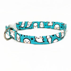 Cat Collar Breakaway Halloween Little Ghosts Light Blue Cat Collar Safety Cat Collar Soft Cotton Fabric Collars Funny/Cute image 4