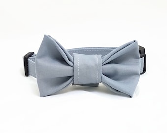 Dog Collar with Bow Tie -"Gentleman" - Small/Medium/Large/Extra Large  - Classy Grey Dog Bow Tie Collar - Plain Dog Bow Tie Collar