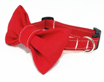 Dog Collar with Bow Tie -"Red Riding Hood"- Christmas - Red Cotton Dog Bow Tie Collar- Small/Medium/Large/Extra Large - All Sizes available