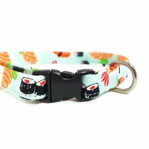 Cat Collar Breakaway Sushi Safety Cat Collar Light Blue Cat Collar Soft Cotton Fabric Collar Fun Cat Collar Food/Japanese image 4