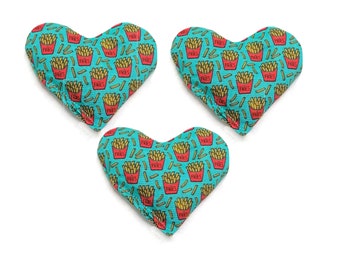 3 Catnip/Valerian Cat Toys - Stinky Heart - Valentines Day Cat Toy - "Fries" - Gift for Cat - Cute Cat Toys - Fetch Toys - Durable