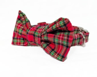 Dog Collar with Bow Tie - "Tartan" - Christmas - Red Dog Bow Tie Collar - Small/Medium/Large/Extra Large - Red Plaid Dog Bow Tie Collar