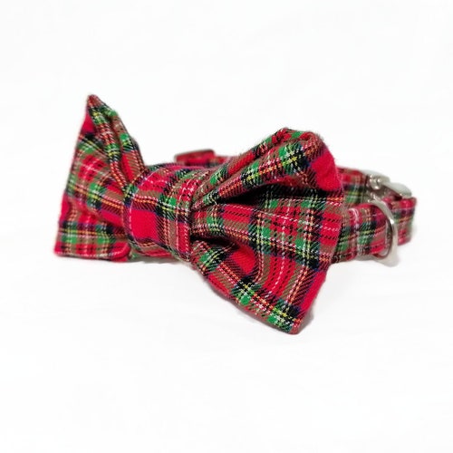 Red Christmas Plaid Bow Tie Dog Collar ALL SIZES Etsy