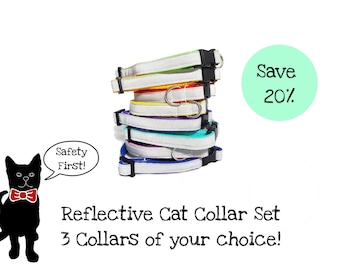 Cat Collars Breakaway - "Reflector" - Safety Buckle/Breakaway - Reflective Cat Collars - Set of 3 - 3 Pack Set - Light Weight/Save - 20% off