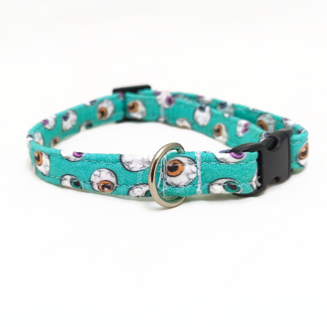 Halloween Cat Collar Breakaway Collar creepy Eyeballs Turquoise Cat
