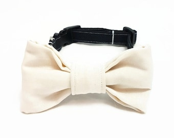 Dog Collar with Bow Tie -"The big day"- Black/Cream White/Off White Dog Collar - Wedding Dog Bow Tie Collar - Festive Dog Collar