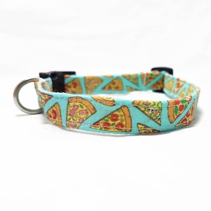 Dog Collar - "Pizza" - Fast Food/Foodie Dog Collar - Turquoise/Light Blue - Fun/Funny/Cool Dog Collars - Soft/Durable Dog Collar - Cotton