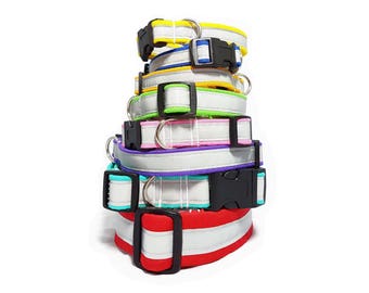 Dog Collar - "Reflector" - 20 Colors - Reflective - High Visibility - Cotton Dog Collar - Durable Dog Collar - XS/Small/Medium/Large/XL