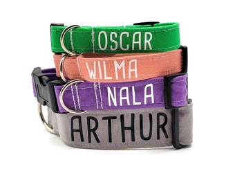 Hundehalsband mit Namen - Personalisiertes Hundehalsband - XS/Klein/Medium/Groß/XL -   Stabiles Hundehalsband - Weich - Viele Farben