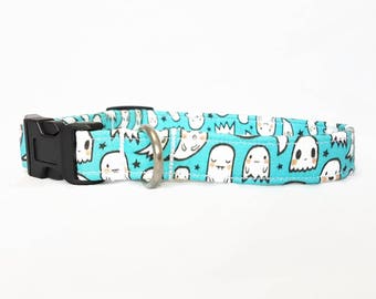 Dog Collar - Halloween - "Little Ghosts" - Light Blue - Fun Dog Collar - Autumn/Fall Dog Collar - Soft/Durable