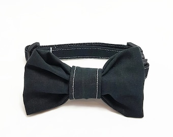 Dog Collar with Bow Tie - Classy Black Dog Bow Tie - Wedding - "The perfect Gentleman" - XS/Small/Medium/Large/XL Dog Bow Tie