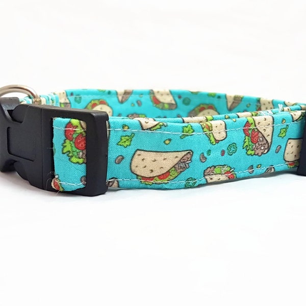 Dog Collar - "Taco" - Fast Food/Foodie Dog Collar - Turquoise/Light Blue - Fun/Funny/Cool Dog Collars - Soft/Durable Dog Collar - Cotton