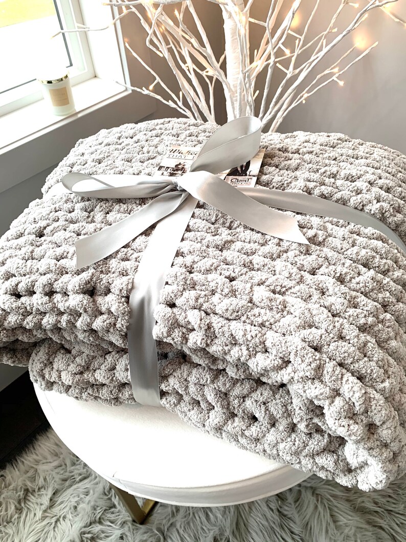 Grey Chunky Knit Blanket Merino Wool Blanket sale event Etsy