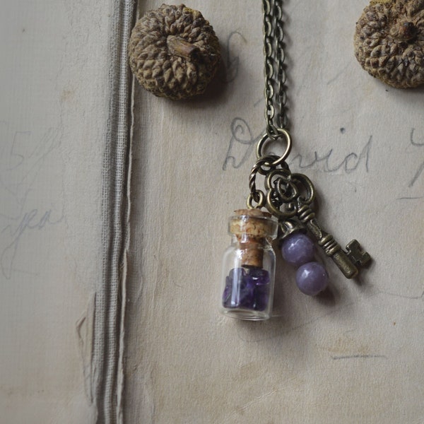 The Enchanter's Brew No. 81. Tiny Amethyst Bottle Necklace