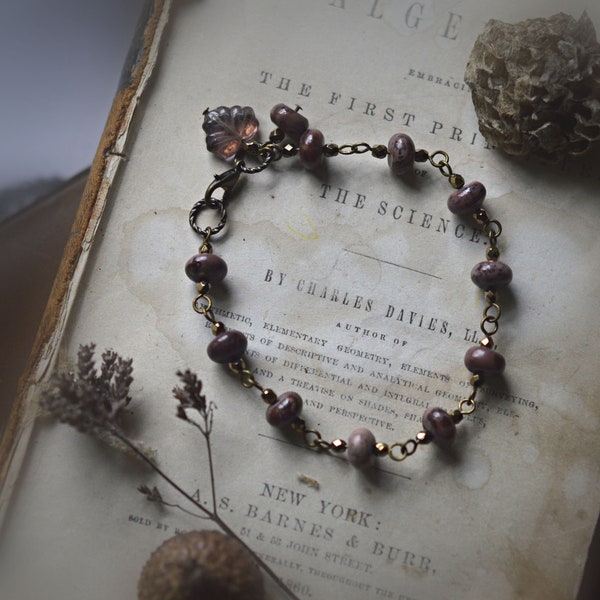 Dusk. Crazy Horse Agate Stone Bead and Glass Crystal Bracelet