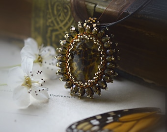 The Mourners No. 5. Embroidered Beadwork Victorian Pendant Necklace