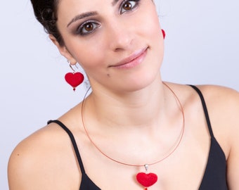 San Valentín, Forma del corazón, Regalo de cumpleaños, Regalo de joyería, Pendientes del corazón, Colgante del corazón, Joyería en forma de corazón, Conjunto de joyas de joyería, Corazón rojo, Joyero de lana