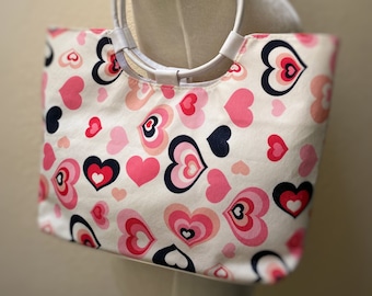 Hombro malo, Tote, Bolsa de lona, Diseño de corazón, Patrón de corazón, Bolsa de corazón, Materiales ecológicos, Corazón rojo, Corazón rosa, Bolsa de gran capacidad, Gran regalo