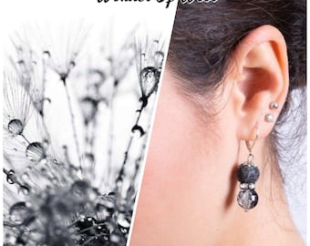 Pendientes de fieltro, Pendientes de lana, gota colgante, pendientes temáticos de la Tierra, joyas ecológicas, pendientes de cuentas, pendientes grises, pendientes negros