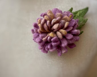 Purple yellow Brooch wool flower leaf chrysanthemum pin