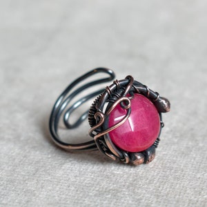 Red Jadeite Copper Ring, Elven Jewelry, 7th anniversary gift, trending now