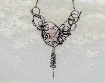 Rose Quartz Necklace, Dainty Necklace, Wirewrapped Jewelry, Gift for Woman, Rose Quartz Jewelry