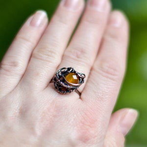 Orange Faceted Agate Ring, Copper Wire Wrapped Ring, Witchy Jewelry, Trending Now, 7th anniversary gift zdjęcie 2