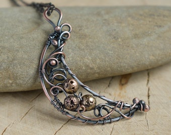 Collar de luna, collar de lava, colgante de cobre, joyería de brujas, tendencia ahora, joyería élfica
