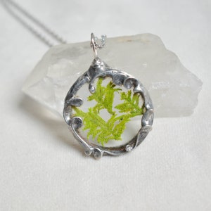 Green Necklace, Moss Necklace, Terrarium Necklace, Stained Glass Jewelry, christmas gift, Pressed Flower Frame image 1