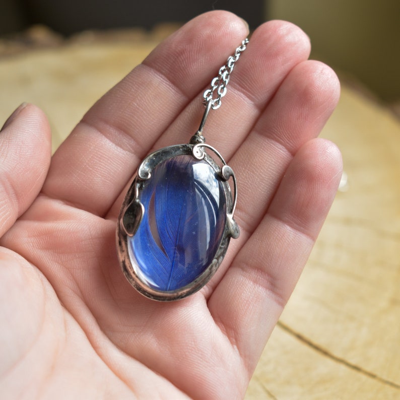 Blue Feather Necklace, elven jewelry, bird pendant, wanderlust jewelry image 10