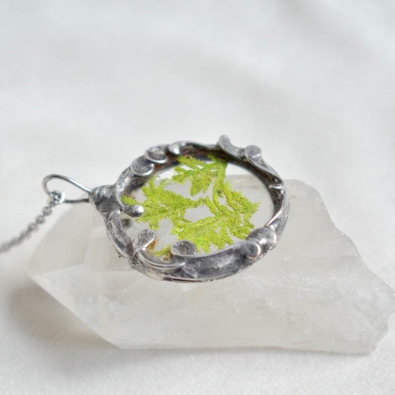 Green Necklace, Moss Necklace, Terrarium Necklace, Stained Glass Jewelry, christmas gift, Pressed Flower Frame image 7