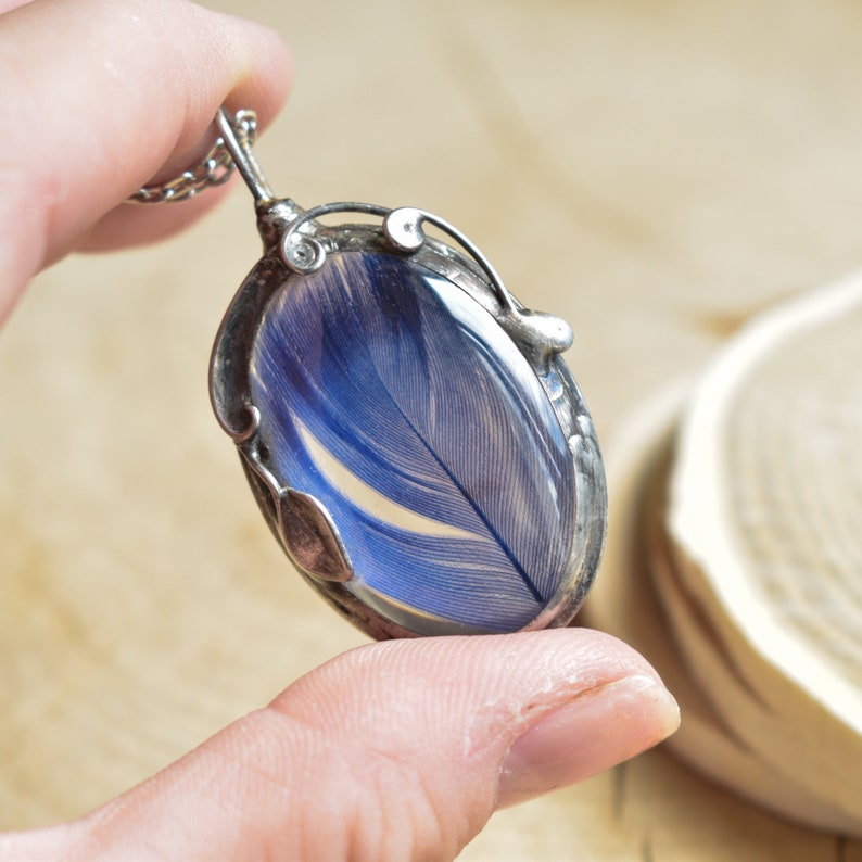 Blue Feather Necklace, elven jewelry, bird pendant, wanderlust jewelry image 6