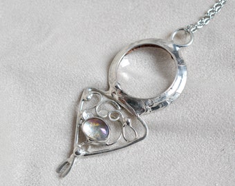 Magnifying glass necklace, loupe necklace, stained glass necklace, trending now, christmas gift, for granny