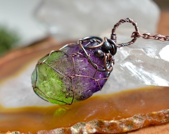 Green and purple crystal necklace, Witchcraft Jewelry, Trending Now, Woodland Necklace