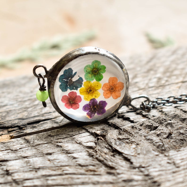 Real flower necklace, Woodland necklace, Preserved flowers, Plant Necklace, pressed botanicals image 1