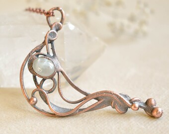 Collar de la luna, piedra lunar en cobre, joyería de elfos, joyería de brujería