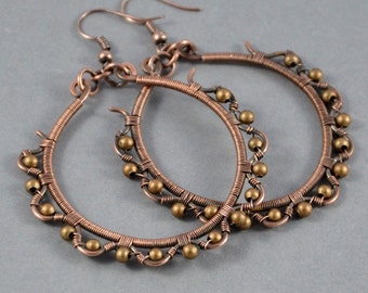 Copper Hoop Earrings, Bohemian Jewlery, 7 year anniversary