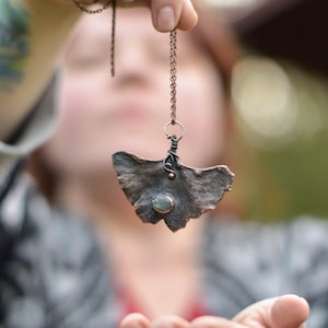 Ginkgo leaf necklace, blue labradorite, electroforming, 7th anniversary gift, botanical pendant zdjęcie 1