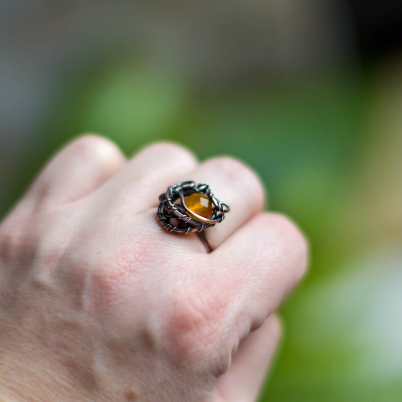 Orange Faceted Agate Ring, Copper Wire Wrapped Ring, Witchy Jewelry, Trending Now, 7th anniversary gift image 3