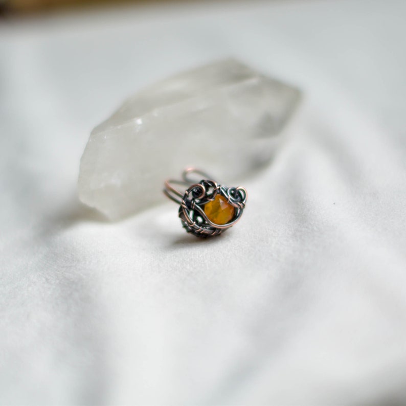 Anillo de ágata naranja facetado, anillo envuelto en alambre de cobre, joyería de bruja, tendencia ahora, regalo del 7º aniversario imagen 7