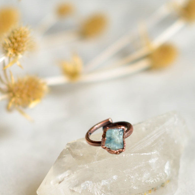 Aquamarine Ring, Copper, Witchy RIng, Adjustable Size, Trending Now image 1