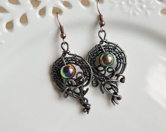 Rainbow earrings, Aztec Jewelry, Wirewrapped Jewelry, Witchy Jewelry, Rustic Boho Earrings, Witch Earrings