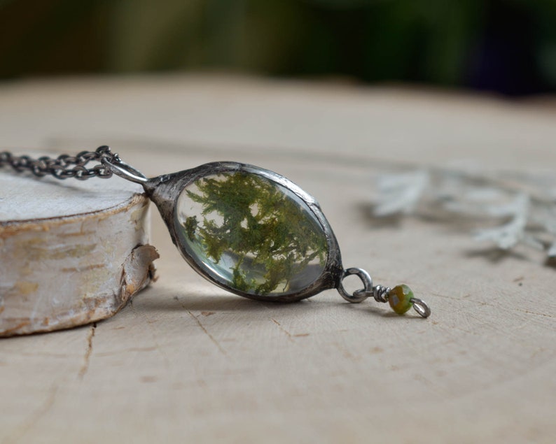 Real Moss Necklace, Preserved Flowers, Witchy Jewelry image 1