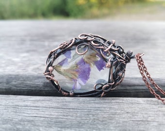 Pressed Flowers, Purple Necklace, Trending now, Witchy Necklace, Best Friend Gift